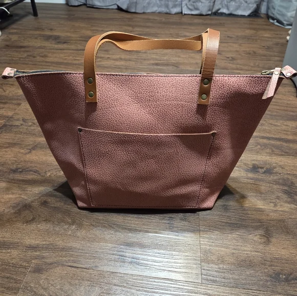 Portland Leather Goods Flamingo? Pink Pebbled Leather Large Tote Bag Purse - Picture 1 of 7